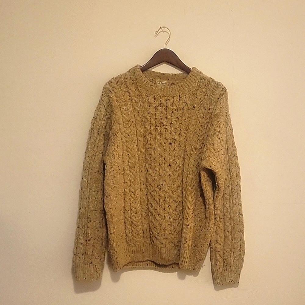 LL Bean Men's Heritage Sweater, Irish Fisherman's Crewneck 100% Wool